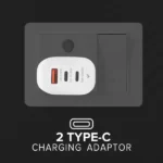 Tempt Alpha 65W 3-Port GaN Fast Charger Adapter | Dual Type-C PD + USB QC 3.0 | Multiport Smart Charging Adaptor