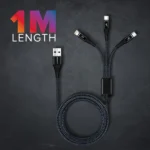 Tempt Infinity 3-in-1 Universal Cable | Fast Charging & Data Transfer | Type-C, Micro USB & Lightning | 1.5m Braided Cable