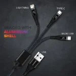 Tempt Infinity 3-in-1 Universal Cable | Fast Charging & Data Transfer | Type-C, Micro USB & Lightning | 1.5m Braided Cable