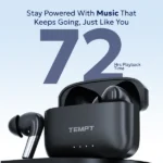 Tempt Wave Pro Earbuds – 72H Playback, 13mm Bass Drivers, Bluetooth v5.3, IPX6 Water Resistant, Type-C Fast Charging
