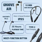 Tempt Groove Air Neckband – 35H Playtime, 10mm Bass Drivers, Bluetooth 5.2, IPX5 Water Resistant