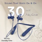 Tempt Rush X Neckband – Wireless Bluetooth Earphones with 10mm Drivers, 30 Hours Playback & Type-C Fast Charging