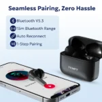 Tempt Wave Pro Earbuds – 72H Playback, 13mm Bass Drivers, Bluetooth v5.3, IPX6 Water Resistant, Type-C Fast Charging