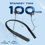 Tempt Sport Neckband – Wireless Bluetooth Earphones with 10mm Bass Drivers, 25H Playback, LED Lights & Type-C Fast Charging