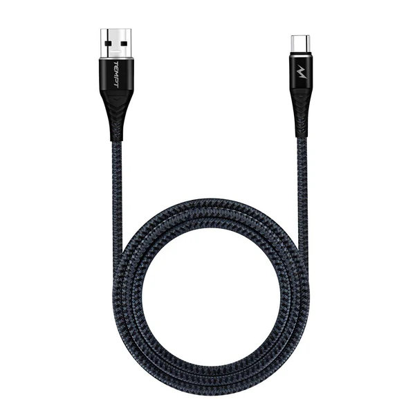 Tempt Twist Braided USB to Type-C Cable – Fast Charging, Durable Nylon Braided Cable with Aluminium Shell