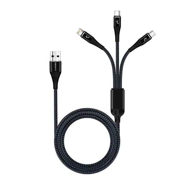 Tempt Infinity 3-in-1 Universal Cable | Fast Charging & Data Transfer | Type-C, Micro USB & Lightning | 1.5m Braided Cable