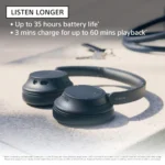 Sony WH-CH720N Active Noise Cancellation Wireless Bluetooth Over Ear Headphones with Mic, Adaptive Sound Control, Quick Charge, Up to 35Hrs Battery, Customized EQ- Black