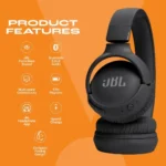 JBL Tune 520BT Wireless On Ear Headphones with Mic, Upto 57H Battery, Speed Charge : 5 Min Charge Gives Up to 3H of Playback, Multipoint Connect, Customizable Bass with Headphones App, BT 5.3 (Black)
