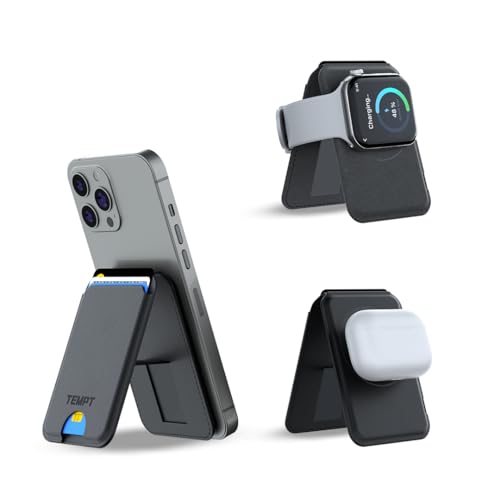 Tempt Trigo 15W MagSafe Wallet Charger with Leather Card Holder Black