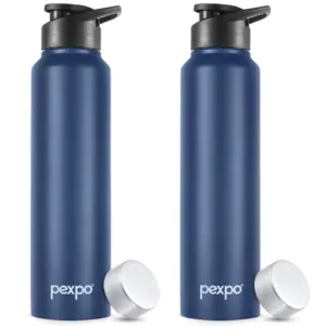 PEXPO 1 litre stainless steel water bottle with sipper cap grey black ombre