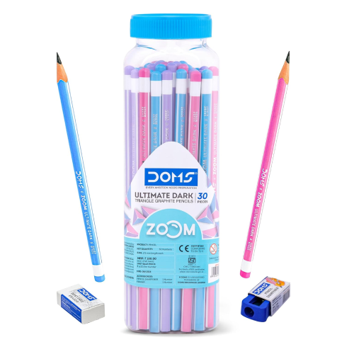 DOMS Zoom ultimate dark triangle pencil jar pack 30 pieces with accessories