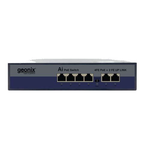 Geonix 4 Port PoE Switch with 2 Uplink Ports 75W Power 250m Transmission