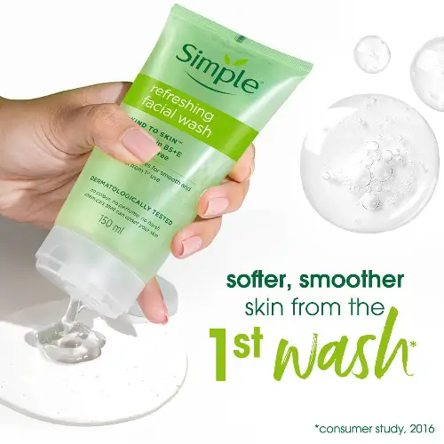 Simple refreshing facial wash gently cleanses skin without drying daily use
