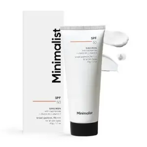 Minimalist sunscreen SPF50 lightweight cream no white cast acne safe