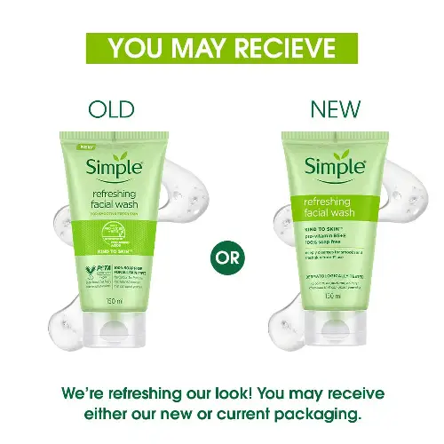 Simple refreshing facial wash old and new packaging comparison for customers