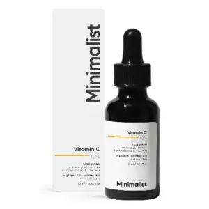 Minimalist 10 percent vitamin C serum bottle for glowing skin