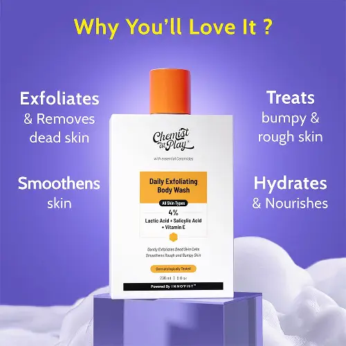 Chemist At Play body wash exfoliates smoothens hydrates rough skin