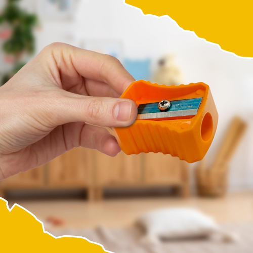 orange single hole pencil sharpener with sharp blade for smooth and precise sharpening