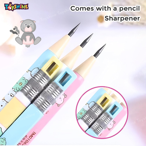 Toyshine pencil with built in sharpener and eraser for kids colorful stationery