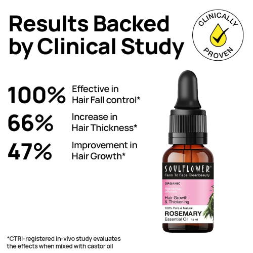 Soulflower rosemary essential oil clinically proven for hair growth thickness and hair fall control