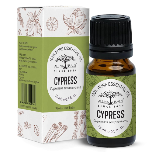 pure cypress essential oil bottle for relaxation aromatherapy skin hair