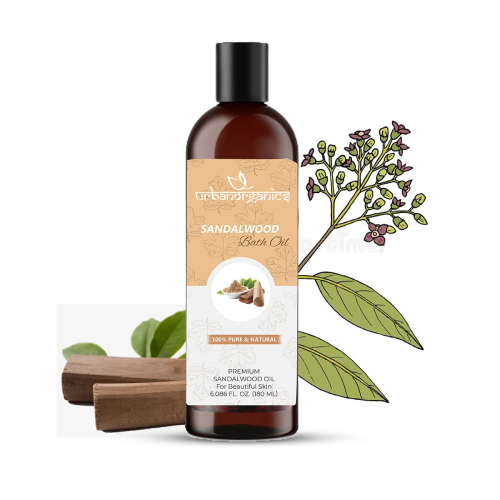 sandalwood bath oil bottle for glowing skin aromatherapy diffuser use