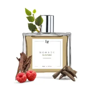 EM5 Nomade perfume amber oud woody fragrance bottle with ingredients