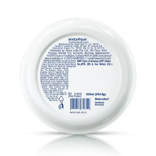 NIVEA Soft moisturizer back label ingredients details 300ml cream packaging information